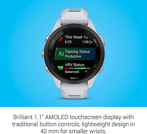 Garmin Forerunner 265S Running Smartwatch  Colorful AMOLED Display  Training Metrics and Recovery Insights  Light Pink and Powder Gray