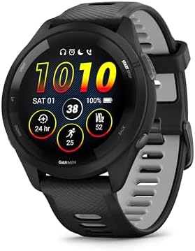 Garmin Forerunner 265 Running Smartwatch  Colorful AMOLED Display  Training Metrics and Recovery Insights  Black and Powder Gray