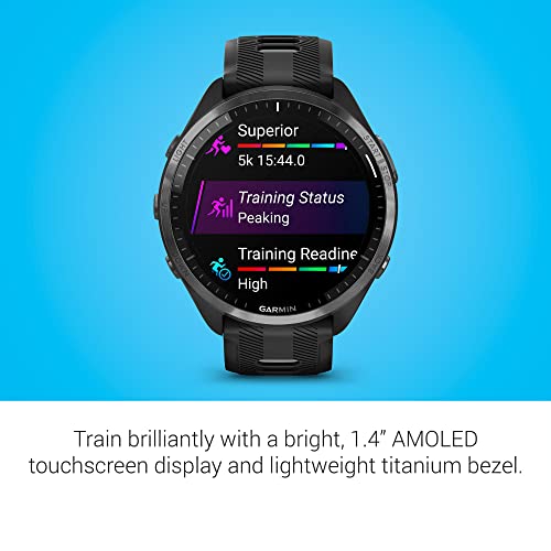 Garmin Forerunner 965 Running Smartwatch Colorful AMOLED Display Training Metrics and Recovery Insights Black and Powder Gray 010 02809 00