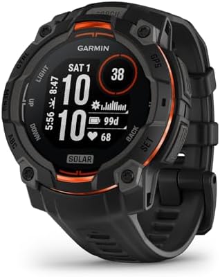 Garmin Instinct  3 45mm  Solar Charged Display  Rugged Outdoor GPS Smartwatch  Metal Reinforced Bezel  Built in Flashlight  Black