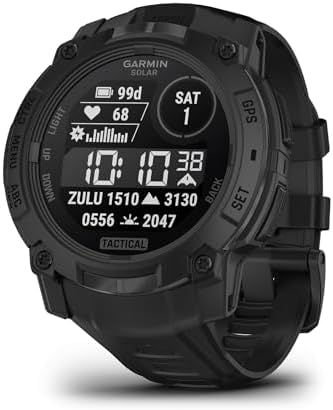 Garmin Instinct  3 45mm  Solar Charged Display  Rugged Outdoor GPS Smartwatch  Metal Reinforced Bezel  Built in Flashlight  Black