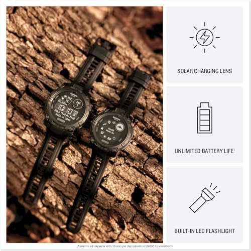 Garmin Instinct  3 45mm  Solar Charged Display  Rugged Outdoor GPS Smartwatch  Metal Reinforced Bezel  Built in Flashlight  Black