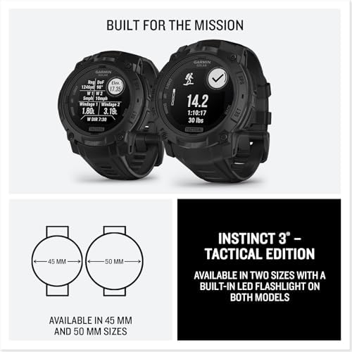 Garmin Instinct  3 45mm  Solar Charged Display  Rugged Outdoor GPS Smartwatch  Metal Reinforced Bezel  Built in Flashlight  Black