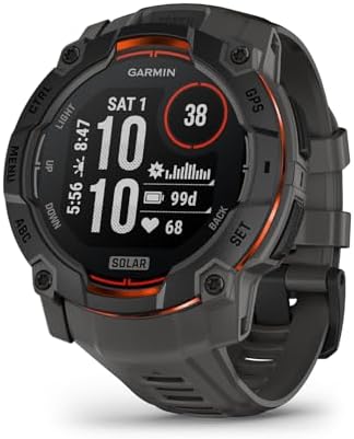 Garmin Instinct  3 45mm  Solar Charged Display  Rugged Outdoor GPS Smartwatch  Metal Reinforced Bezel  Built in Flashlight  Black