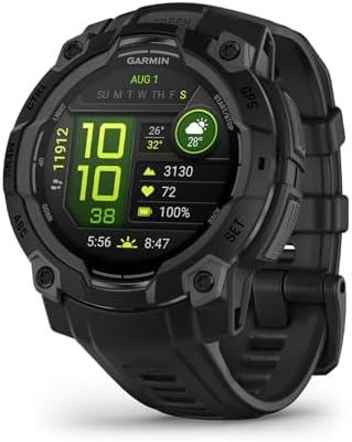 Garmin Instinct  3 45mm  Solar Charged Display  Rugged Outdoor GPS Smartwatch  Metal Reinforced Bezel  Built in Flashlight  Black