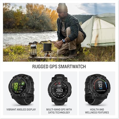 Garmin Instinct  3 45mm  Solar Charged Display  Rugged Outdoor GPS Smartwatch  Metal Reinforced Bezel  Built in Flashlight  Black