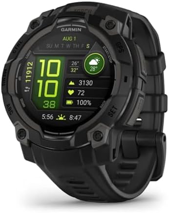 Garmin Instinct  3 45mm  Solar Charged Display  Rugged Outdoor GPS Smartwatch  Metal Reinforced Bezel  Built in Flashlight  Black