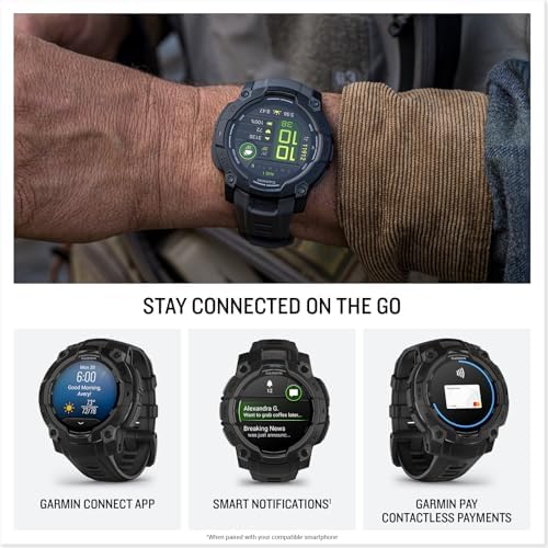 Garmin Instinct  3 45mm  Solar Charged Display  Rugged Outdoor GPS Smartwatch  Metal Reinforced Bezel  Built in Flashlight  Black