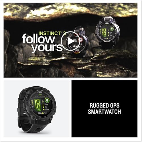 Garmin Instinct  3 45mm  Solar Charged Display  Rugged Outdoor GPS Smartwatch  Metal Reinforced Bezel  Built in Flashlight  Black