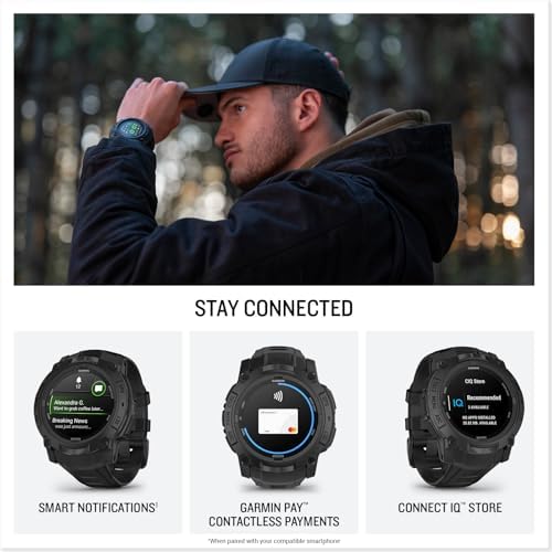 Garmin Instinct  3 45mm  Solar Charged Display  Rugged Outdoor GPS Smartwatch  Metal Reinforced Bezel  Built in Flashlight  Black