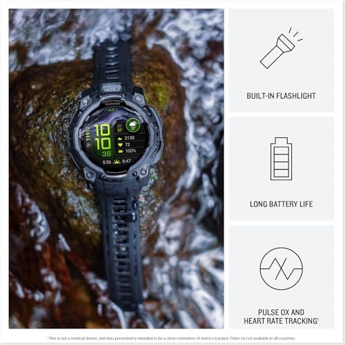 Garmin Instinct  3 45mm  AMOLED Display  Rugged Outdoor GPS Smartwatch  Metal Reinforced Bezel  Built in Flashlight  Up to 18 Days of Battery Life  Black