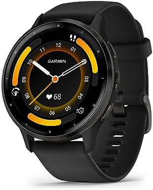 Garmin Venu 3 Slate Stainless Steel Bezel 1 4 Inch AMOLED Touchscreen Display Smart Watch with 45mm Black Case and Silicone Band