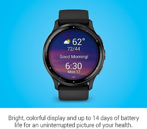 Garmin Venu 3 Slate Stainless Steel Bezel 1 4 Inch AMOLED Touchscreen Display Smart Watch with 45mm Black Case and Silicone Band