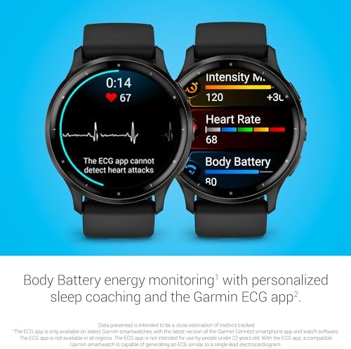 Garmin Venu 3 Slate Stainless Steel Bezel 1 4 Inch AMOLED Touchscreen Display Smart Watch with 45mm Black Case and Silicone Band