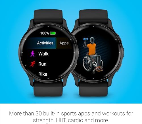 Garmin Venu 3 Slate Stainless Steel Bezel 1 4 Inch AMOLED Touchscreen Display Smart Watch with 45mm Black Case and Silicone Band