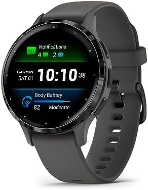 Garmin Venu 3 Slate Stainless Steel Bezel 1 4 Inch AMOLED Touchscreen Display Smart Watch with 45mm Black Case and Silicone Band