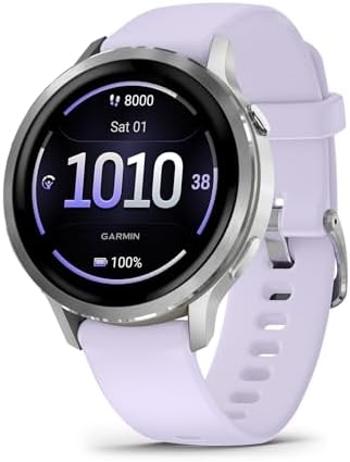Garmin Venu  4  41mm  Advanced Health and Fitness GPS Smartwatch  Bright and Colorful Display  Built in Flashlight  10 Days of Battery Life  Silver with Periwinkle Silicone Band