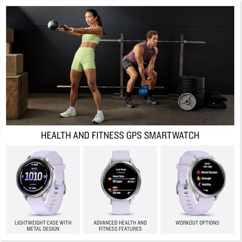 Garmin Venu  4  41mm  Advanced Health and Fitness GPS Smartwatch  Bright and Colorful Display  Built in Flashlight  10 Days of Battery Life  Silver with Periwinkle Silicone Band