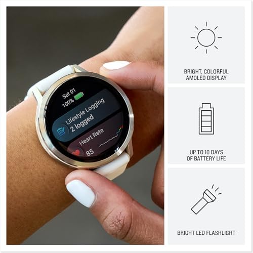 Garmin Venu  4  41mm  Advanced Health and Fitness GPS Smartwatch  Bright and Colorful Display  Built in Flashlight  10 Days of Battery Life  Silver with Periwinkle Silicone Band