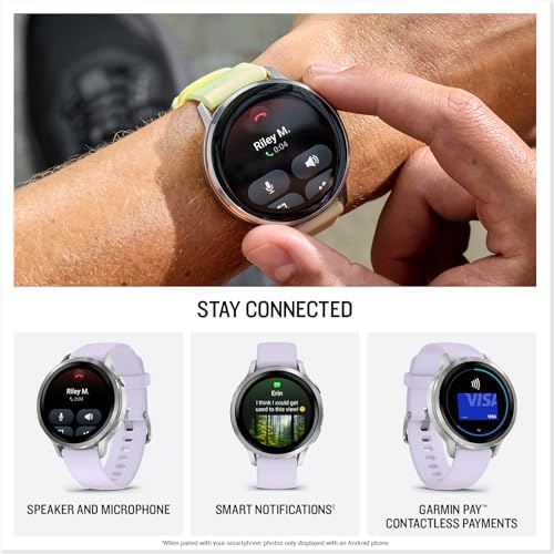 Garmin Venu  4  41mm  Advanced Health and Fitness GPS Smartwatch  Bright and Colorful Display  Built in Flashlight  10 Days of Battery Life  Silver with Periwinkle Silicone Band