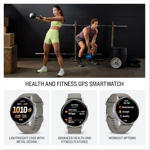 Garmin Venu  4  45mm  Advanced Health and Fitness GPS Smartwatch  Bright and Colorful Display  Built in Flashlight  12 Days of Battery Life  Silver with Silver Gray Silicone Band