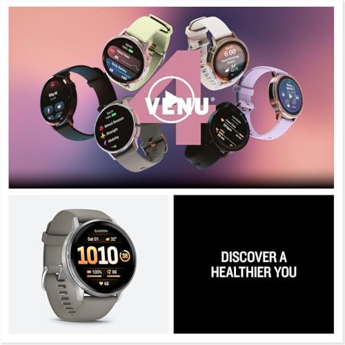 Garmin Venu  4  45mm  Advanced Health and Fitness GPS Smartwatch  Bright and Colorful Display  Built in Flashlight  12 Days of Battery Life  Silver with Silver Gray Silicone Band