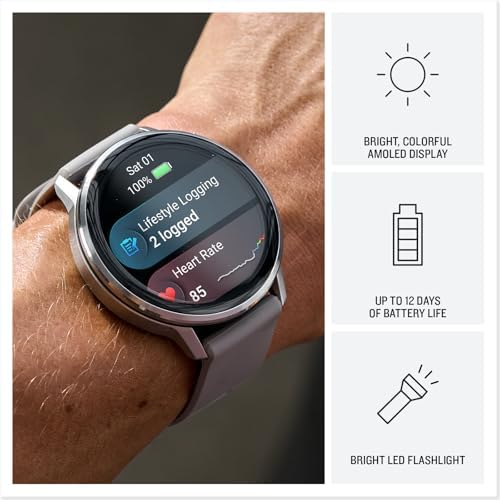 Garmin Venu  4  45mm  Advanced Health and Fitness GPS Smartwatch  Bright and Colorful Display  Built in Flashlight  12 Days of Battery Life  Slate with Black Silicone Band