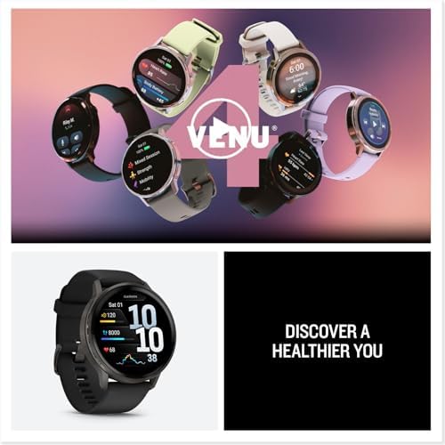 Garmin Venu  4  45mm  Advanced Health and Fitness GPS Smartwatch  Bright and Colorful Display  Built in Flashlight  12 Days of Battery Life  Slate with Black Silicone Band
