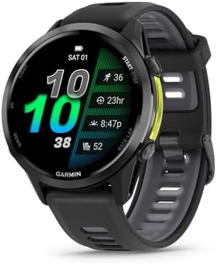 Garmin  Forerunner  970  Premium GPS Running and Triathlon Smartwatch  AMOLED Display  Built in LED Flashlight  Carbon Gray DLC Titanium with Black Case and Translucent Whitestone Band