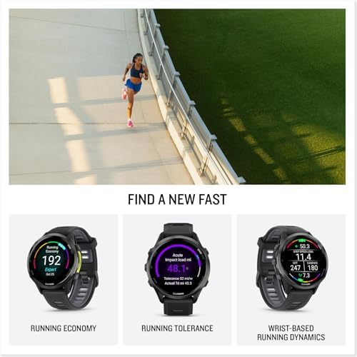 Garmin  Forerunner  970  Premium GPS Running and Triathlon Smartwatch  AMOLED Display  Built in LED Flashlight  Carbon Gray DLC Titanium with Black Case and Translucent Whitestone Band
