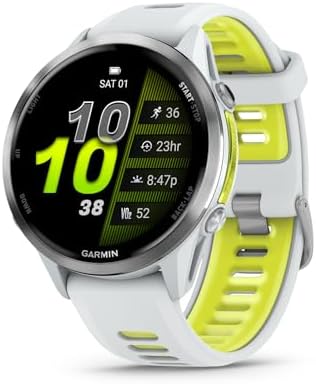 Garmin  Forerunner  970  Premium GPS Running and Triathlon Smartwatch  AMOLED Display  Built in LED Flashlight  Carbon Gray DLC Titanium with Black Case and Translucent Whitestone Band