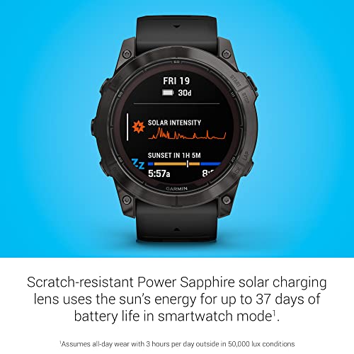 Garmin f nix 7X Pro Sapphire Solar  Multisport GPS Smartwatch  Built in Flashlight  Solar Charging Capability  010 02778 10  Black