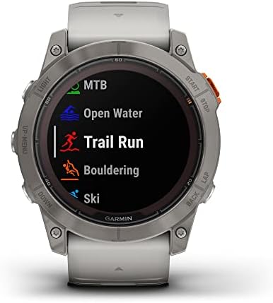 Garmin f nix 7X Pro Sapphire Solar  Multisport GPS Smartwatch  Built in Flashlight  Solar Charging Capability  Fog Gray/Ember Orange