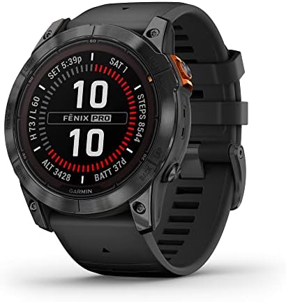 Garmin f nix 7X Pro Sapphire Solar  Multisport GPS Smartwatch  Built in Flashlight  Solar Charging Capability  Fog Gray/Ember Orange