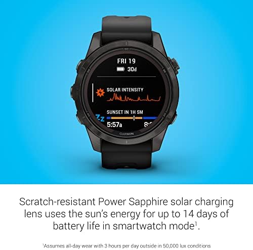 Garmin f nix 7X Pro Sapphire Solar  Multisport GPS Smartwatch  Built in Flashlight  Solar Charging Capability  Fog Gray/Ember Orange