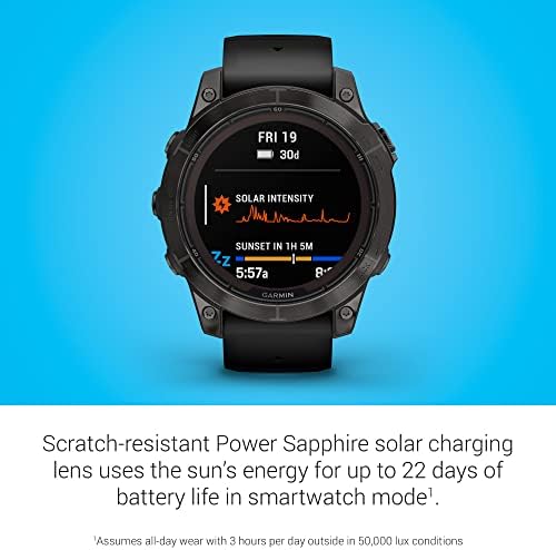 Garmin f nix 7X Pro Sapphire Solar  Multisport GPS Smartwatch  Built in Flashlight  Solar Charging Capability  Fog Gray/Ember Orange