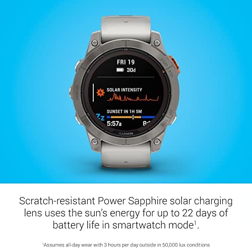 Garmin f nix 7X Pro Sapphire Solar  Multisport GPS Smartwatch  Built in Flashlight  Solar Charging Capability  Fog Gray/Ember Orange