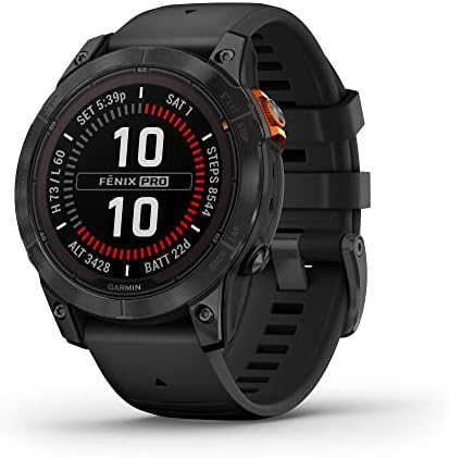 Garmin f nix 7X Pro Sapphire Solar  Multisport GPS Smartwatch  Built in Flashlight  Solar Charging Capability  Fog Gray/Ember Orange