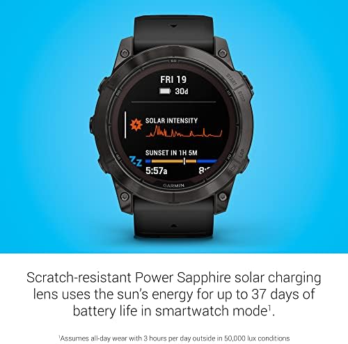 Garmin f nix 7X Pro Sapphire Solar  Multisport GPS Smartwatch  Built in Flashlight  Solar Charging Capability  Fog Gray/Ember Orange