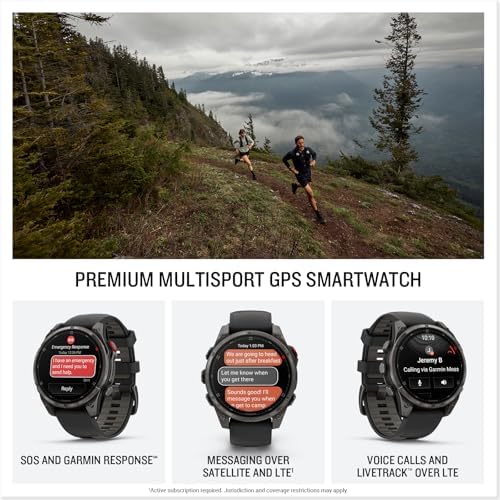 Garmin f nix  8 Pro  47mm  AMOLED Display  Premium Connected Multisport GPS Smartwatch  inReach  Technology  Sapphire  Carbon Gray DLC Titanium with Black/Pebble Gray Silicone Band