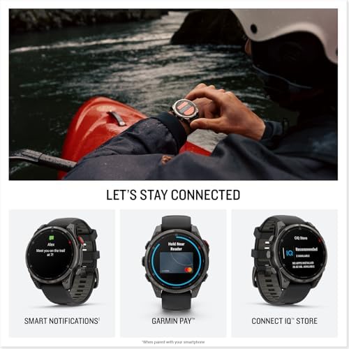 Garmin f nix  8 Pro  47mm  AMOLED Display  Premium Connected Multisport GPS Smartwatch  inReach  Technology  Sapphire  Carbon Gray DLC Titanium with Black/Pebble Gray Silicone Band