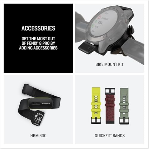 Garmin f nix  8 Pro  47mm  AMOLED Display  Premium Connected Multisport GPS Smartwatch  inReach  Technology  Sapphire  Carbon Gray DLC Titanium with Black/Pebble Gray Silicone Band