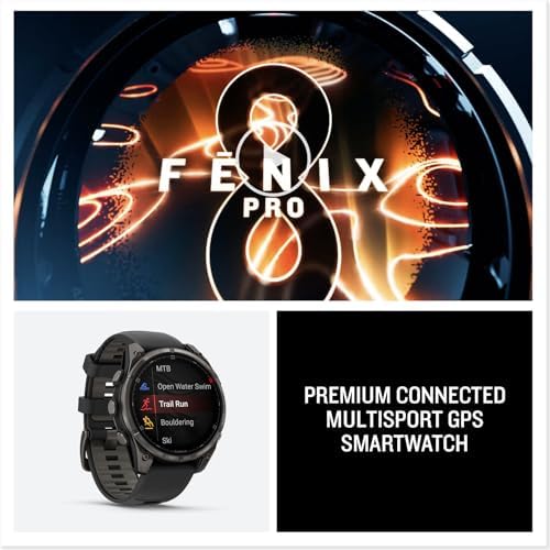Garmin f nix  8 Pro  47mm  AMOLED Display  Premium Connected Multisport GPS Smartwatch  inReach  Technology  Sapphire  Carbon Gray DLC Titanium with Black/Pebble Gray Silicone Band