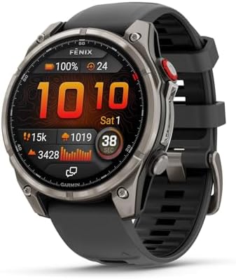 Garmin f nix  8 Pro  47mm  AMOLED Display  Premium Connected Multisport GPS Smartwatch  inReach  Technology  Sapphire  Carbon Gray DLC Titanium with Black/Pebble Gray Silicone Band