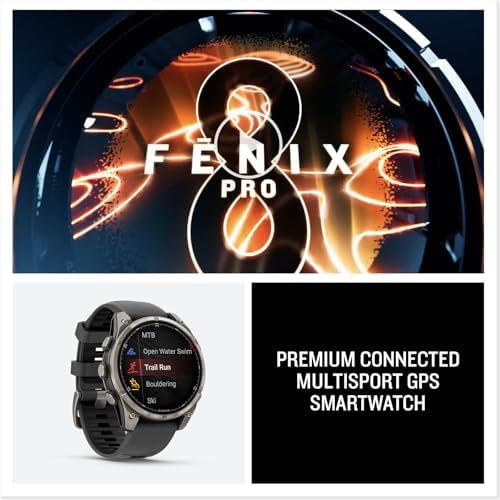 Garmin fēnix® 8 Pro, 2.008 in, pantalla AMOLED, reloj inteligente GPS multideporte conectado premium, tecnología inReach®, zafiro, titanio con correa de silicona grafito/negro