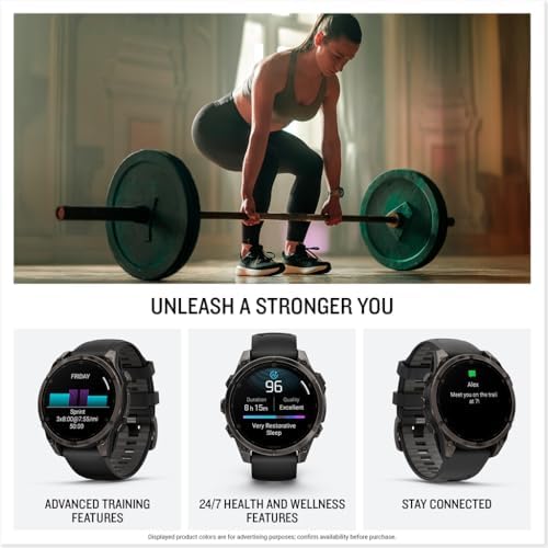 Garmin f nix  8   43mm  AMOLED  Sapphire  Premium Multisport GPS Smartwatch  Long Lasting Battery Life  Dive Rated  Built in LED Flashlight  Carbon Gray DLC Titanium with Pebble Gray Band