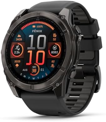 Garmin f nix  8   43mm  AMOLED  Sapphire  Premium Multisport GPS Smartwatch  Long Lasting Battery Life  Dive Rated  Built in LED Flashlight  Carbon Gray DLC Titanium with Pebble Gray Band