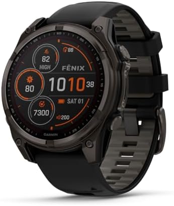 Garmin f nix  8   47 mm  AMOLED  Sapphire  Premium Multisport GPS Smartwatch  Long Lasting Battery Life  Dive Rated  Built in LED Flashlight  Carbon Gray DLC Titanium with Pebble Gray Band