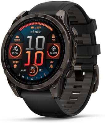 Garmin f nix  8   47 mm  AMOLED  Sapphire  Premium Multisport GPS Smartwatch  Long Lasting Battery Life  Dive Rated  Built in LED Flashlight  Carbon Gray DLC Titanium with Pebble Gray Band