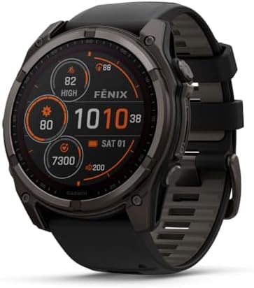 Garmin f nix  8   47 mm  AMOLED  Sapphire  Premium Multisport GPS Smartwatch  Long Lasting Battery Life  Dive Rated  Built in LED Flashlight  Carbon Gray DLC Titanium with Pebble Gray Band